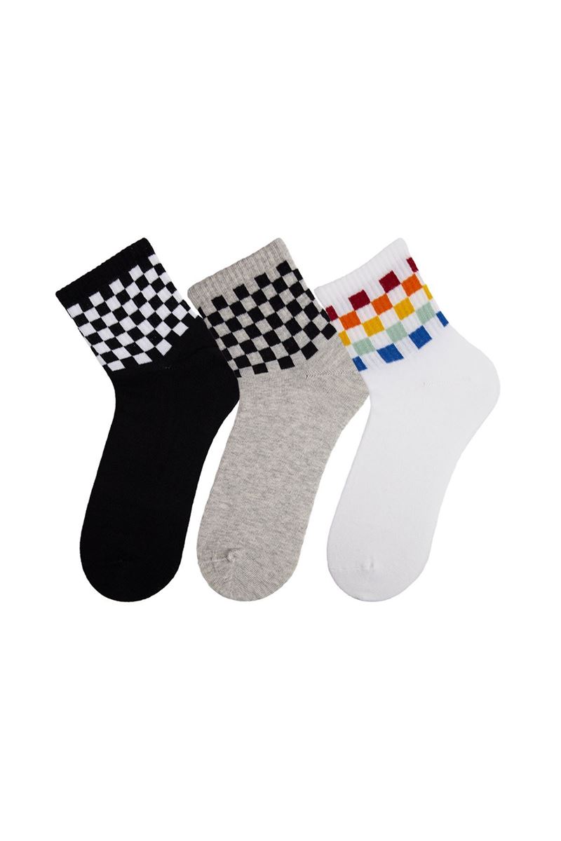 WOMAN CHECKERS CREW SOCKS ASORTY