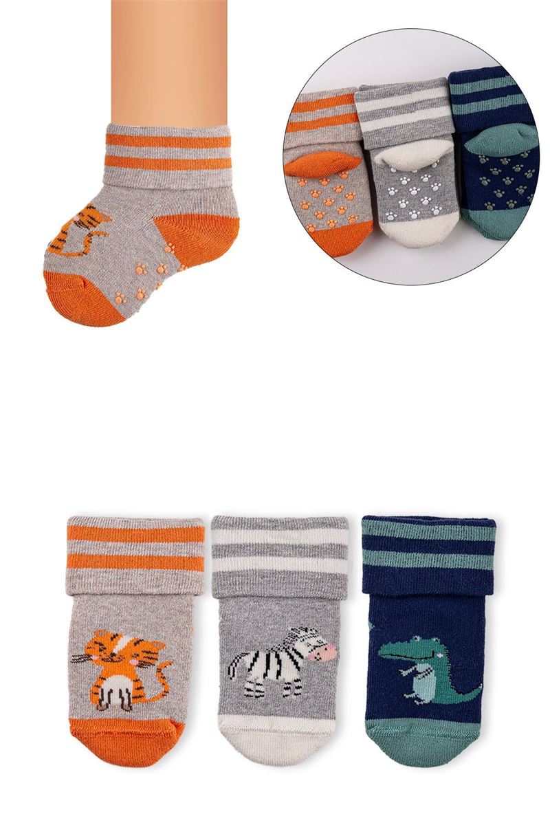 BROSS BABY ANIMAL PATTERNED TERRY  CREW SOCKS ASORTY