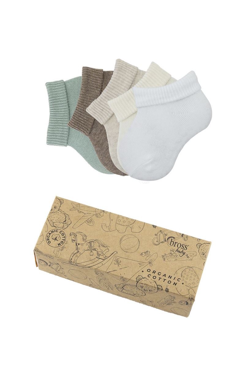 BROSS BOXED 5-PACK ORGANIC COTTON BABY SOCKS -1