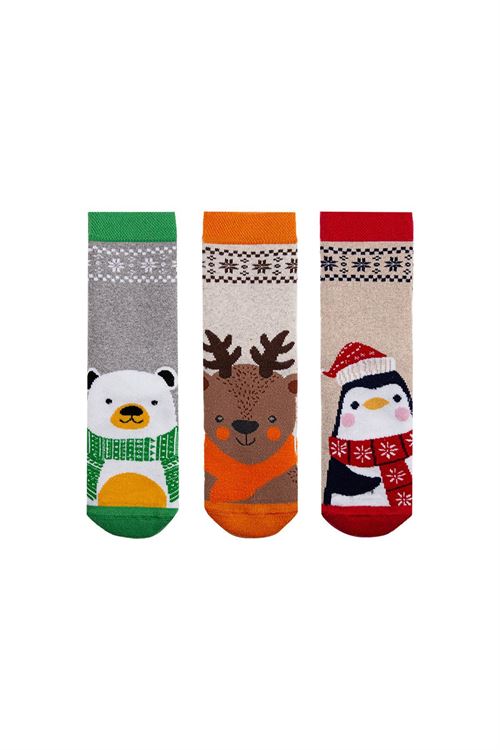 Kids Animal Patterned Terry Crew Socks 12