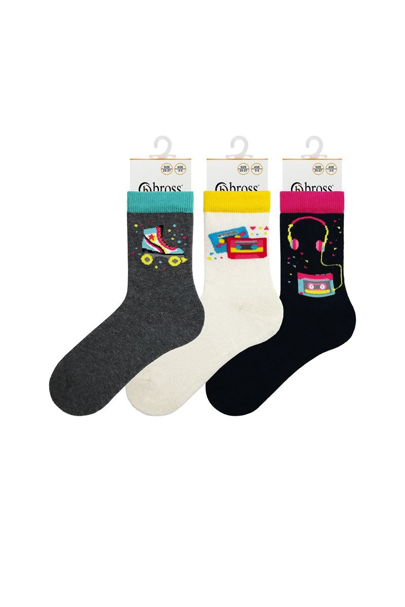 BROSS GIRL CREW SOCKS MUSIC PATTERNED ASORTY