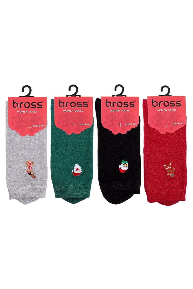 BROSS WOMENS' EMBROIDERED CHRISTMAS CREW SOCKS ASORTY