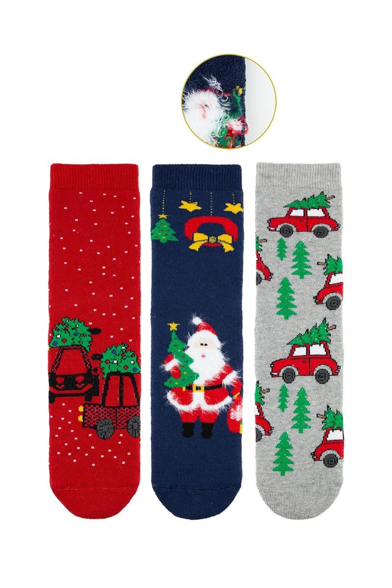 CAR CARRYING A TREE CHRISTMAS BOYS’ TERRY SOCKS