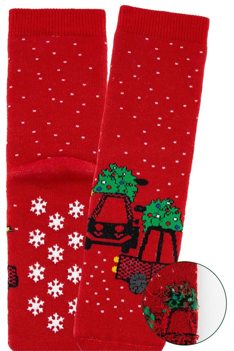 CAR CARRYING A TREE CHRISTMAS BOYS’ TERRY SOCKS