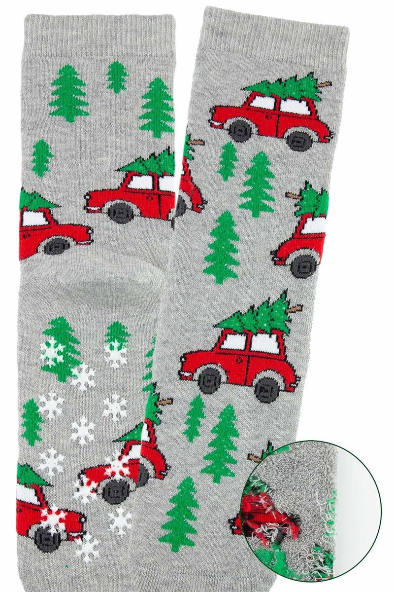 CAR CARRYING A TREE CHRISTMAS BOYS’ TERRY SOCKS