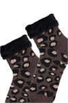 FRINGED LEOAPRD PATTERNED TERRY WOMENS SOCKS
