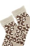 FRINGED LEOAPRD PATTERNED TERRY WOMENS SOCKS