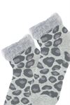 FRINGED LEOAPRD PATTERNED TERRY WOMENS SOCKS