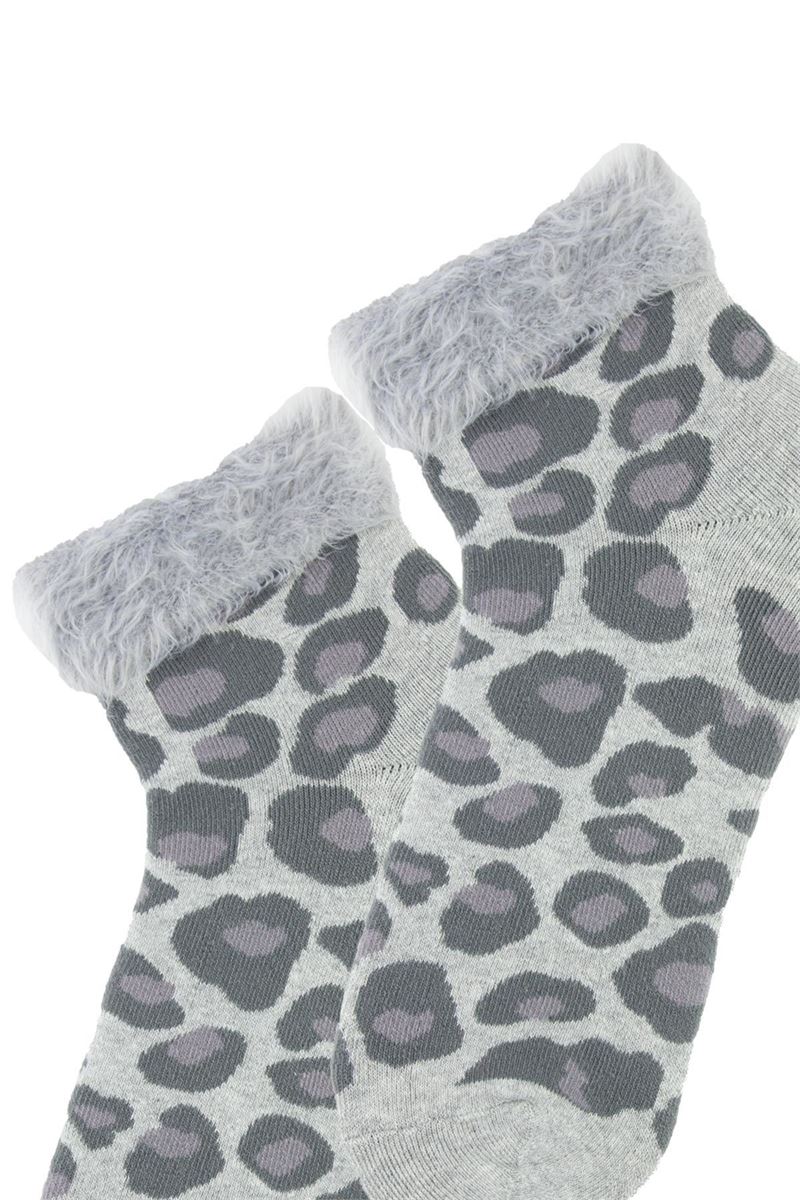 BROSS FRINGED LEOAPRD PATTERNED TERRY WOMENS SOCKS ASORTY
