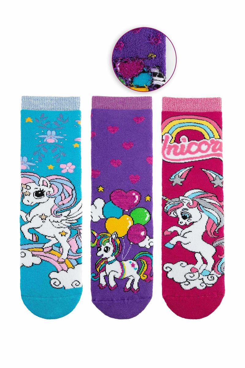 BROSS COLORFUL UNICORN GIRLS’ TERRY SOCKS ASORTY