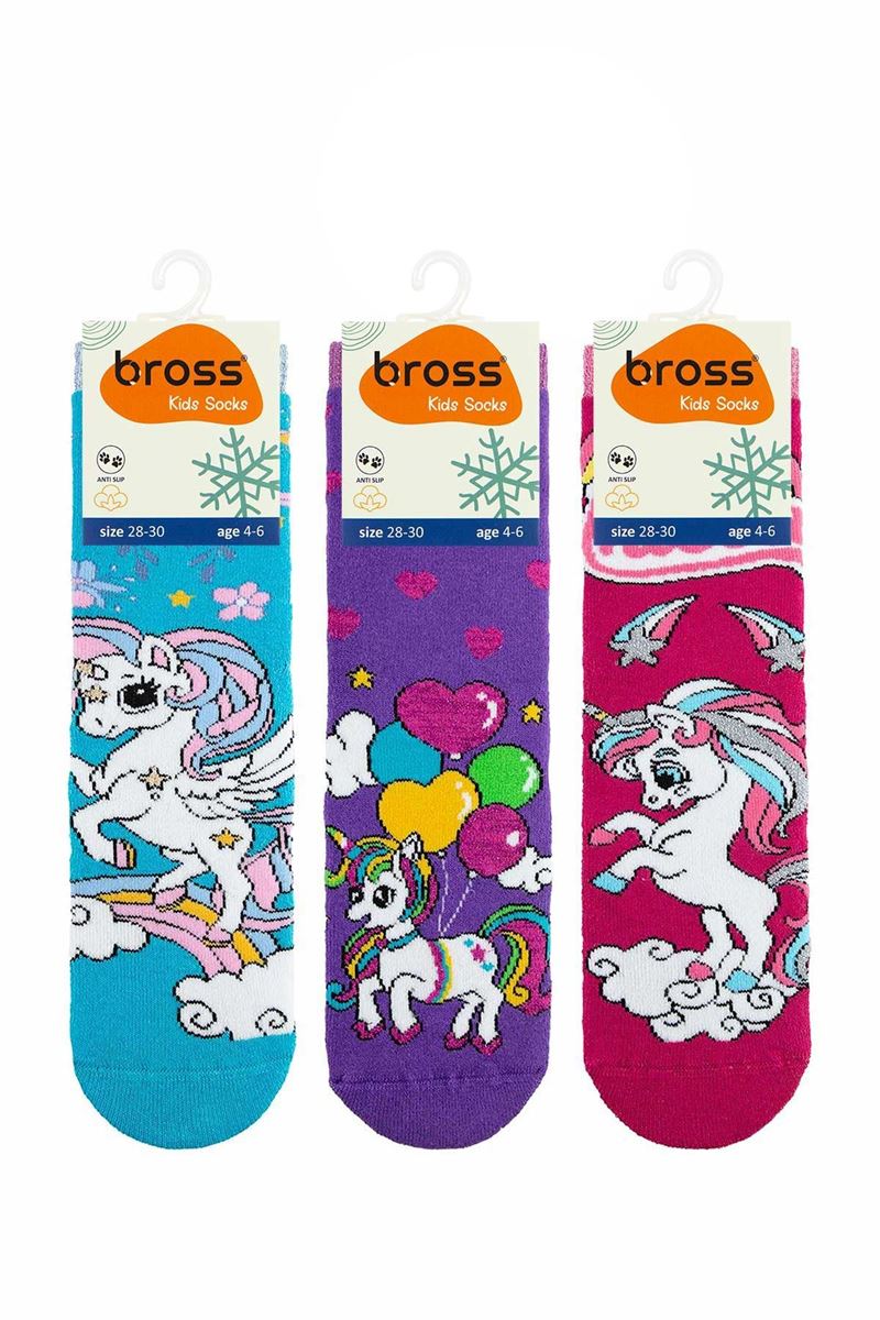 BROSS COLORFUL UNICORN GIRLS’ TERRY SOCKS ASORTY