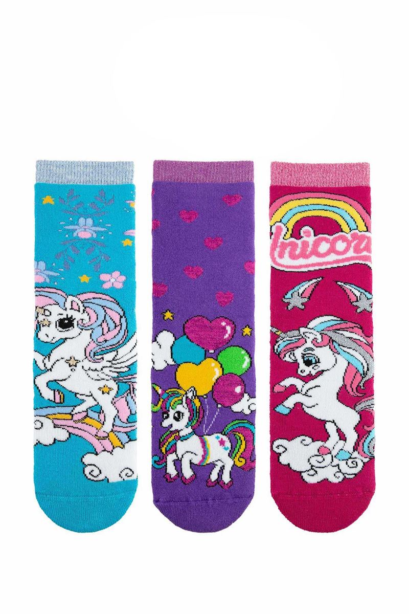 BROSS COLORFUL UNICORN GIRLS’ TERRY SOCKS ASORTY
