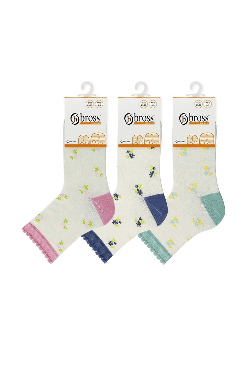 BROSS FLOWER PATTERNED GIRLS SOCKS ASORTY