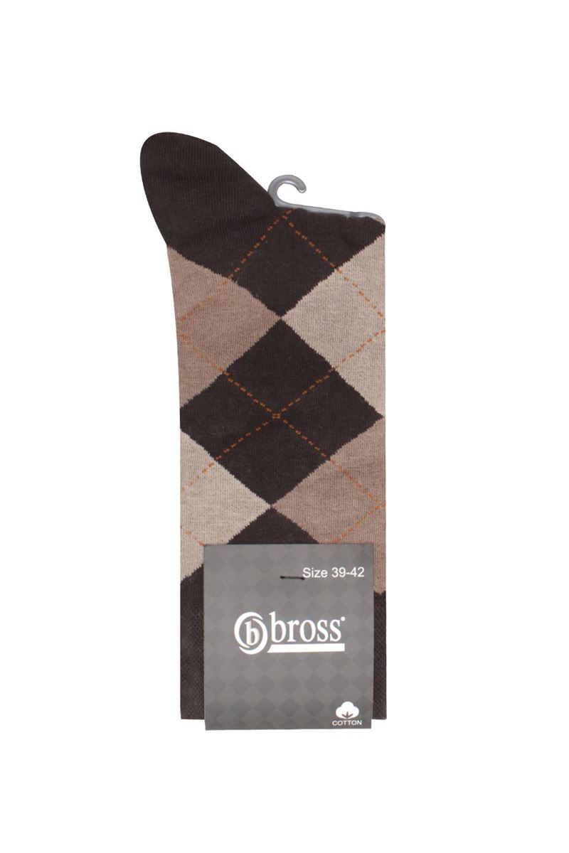 BROSS CHECKED PATTERNED MEN S SOCKS BROWN