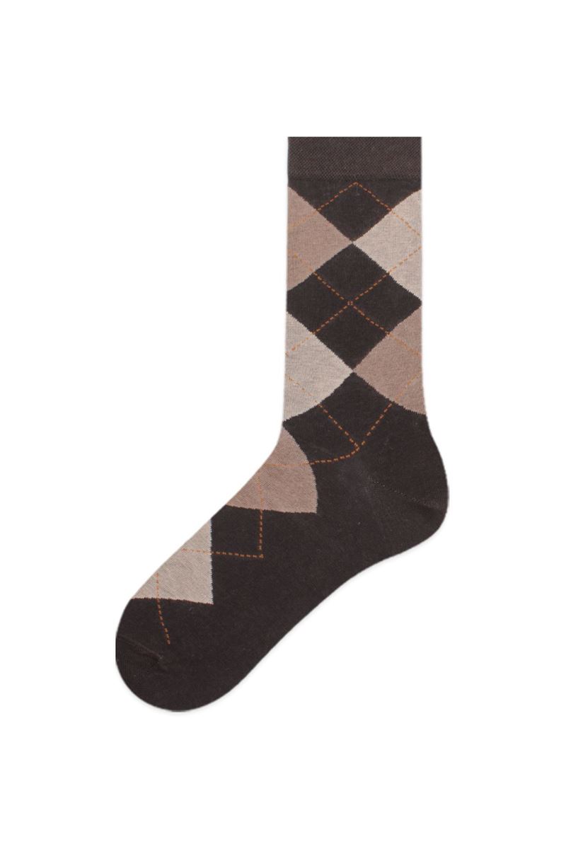 BROSS CHECKED PATTERNED MEN S SOCKS BROWN
