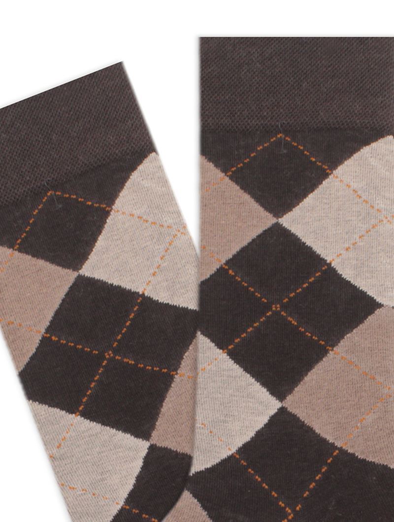 BROSS CHECKED PATTERNED MEN S SOCKS BROWN
