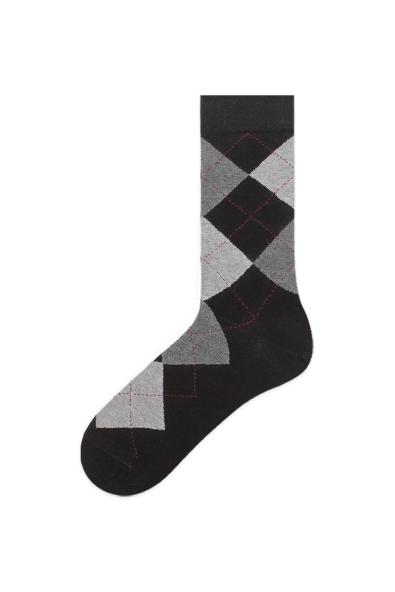 BROSS CHECKED PATTERNED MEN S SOCKS BLACK