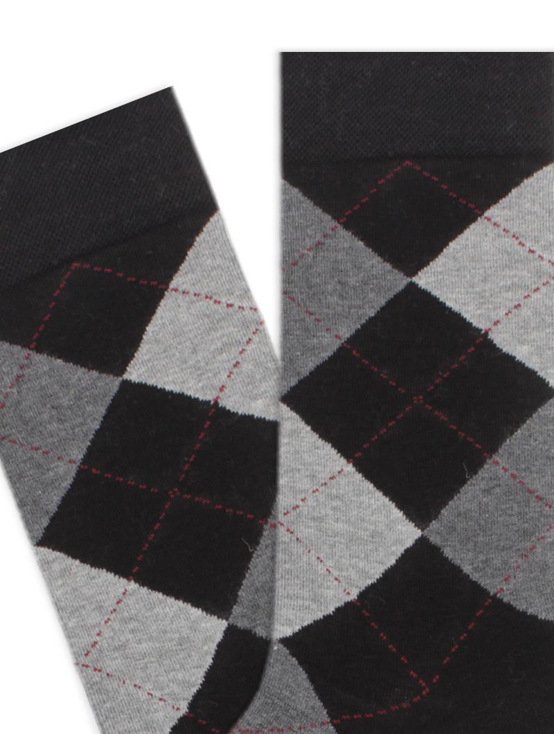 BROSS CHECKED PATTERNED MEN S SOCKS BLACK
