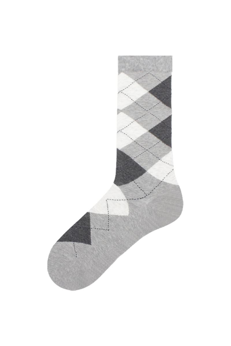 BROSS CHECKED PATTERNED MEN S SOCKS GREY