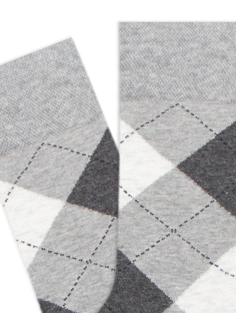 BROSS CHECKED PATTERNED MEN S SOCKS GREY