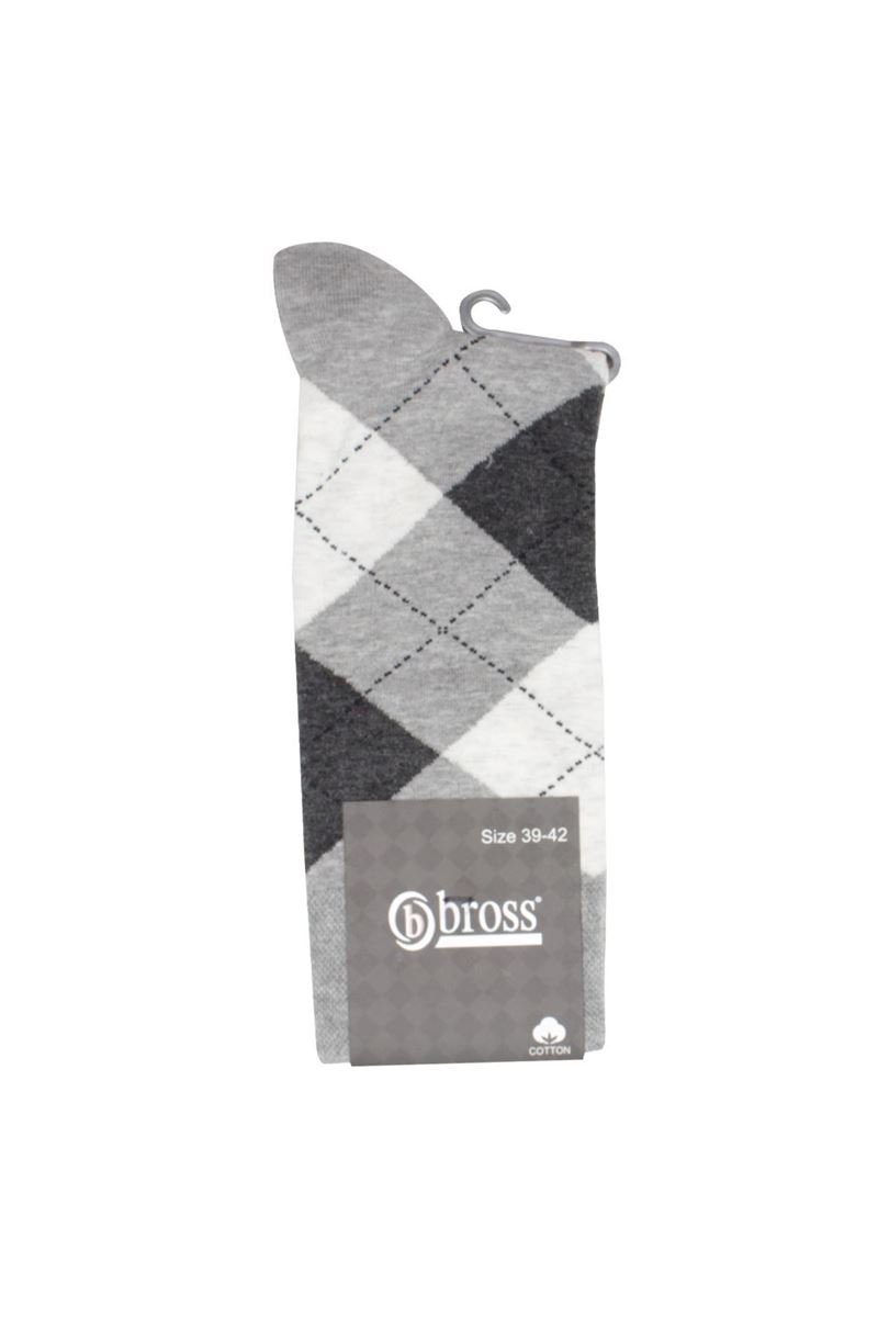 BROSS CHECKED PATTERNED MEN S SOCKS GREY