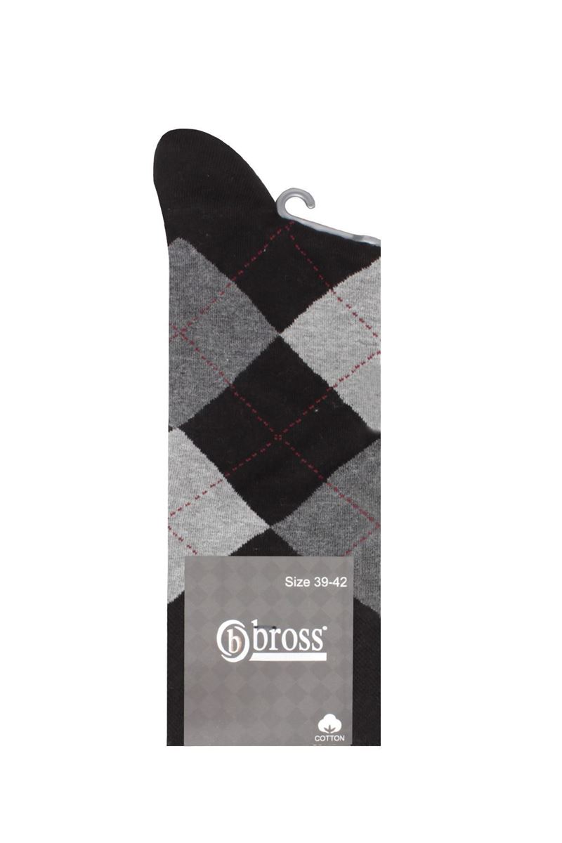 BROSS CHECKED PATTERNED MEN S SOCKS BLACK