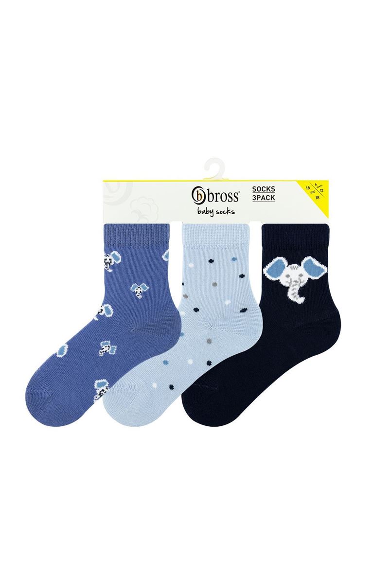 BROSS ELEPHANT PATTERNED BABY BOYS SOCKS ASORTY