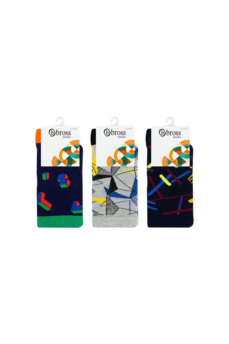 BROSS GEOMETRY PATTERNED TEENAGE+MENS SOCKS ASORTY