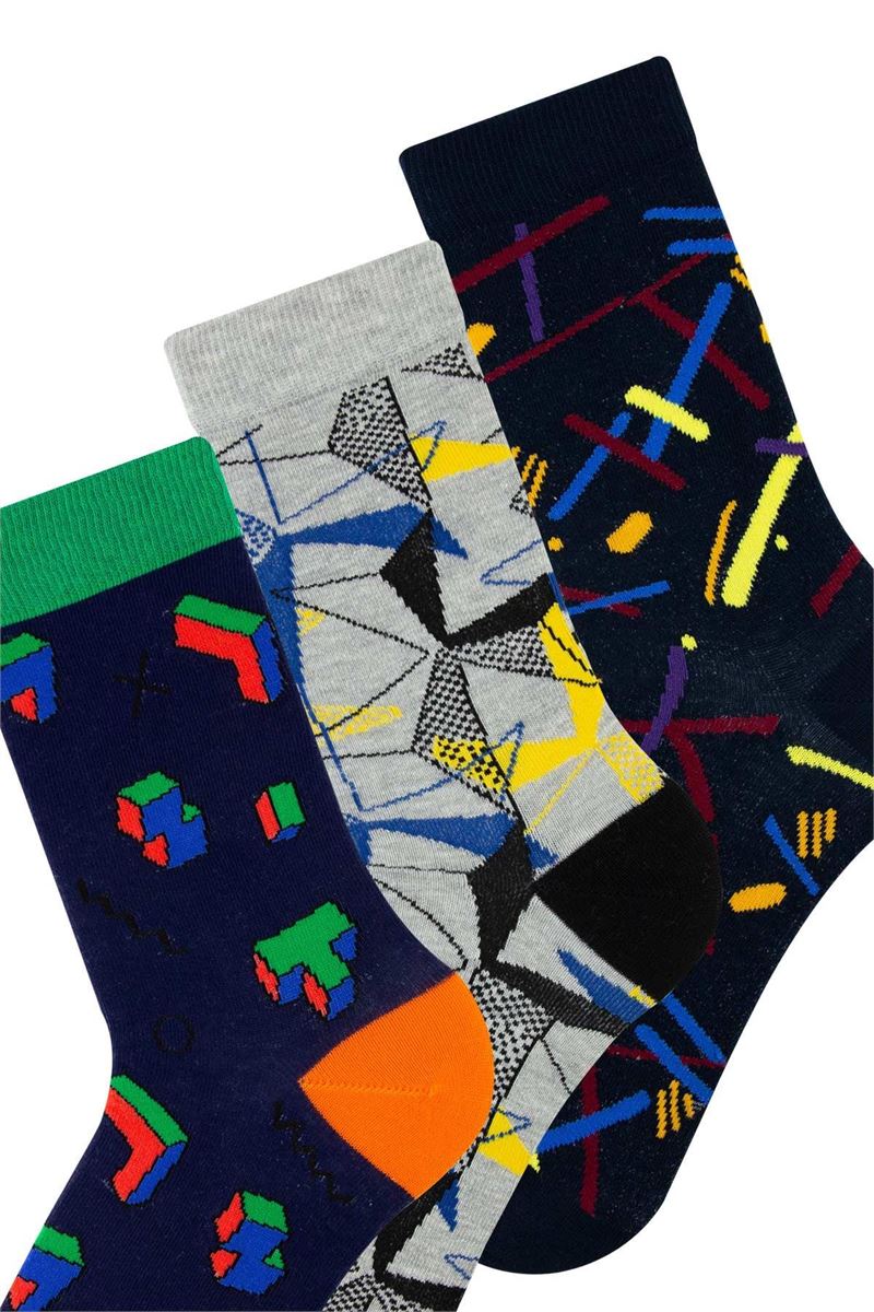 BROSS GEOMETRY PATTERNED TEENAGE+MENS SOCKS ASORTY
