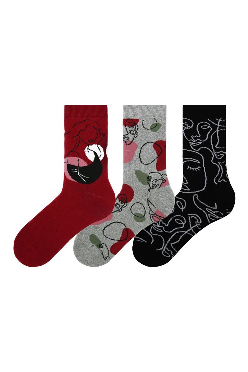 BROSS WOMEN SILHOUETTE PATTERNED WOMENS TERRY SOCKS ASORTY