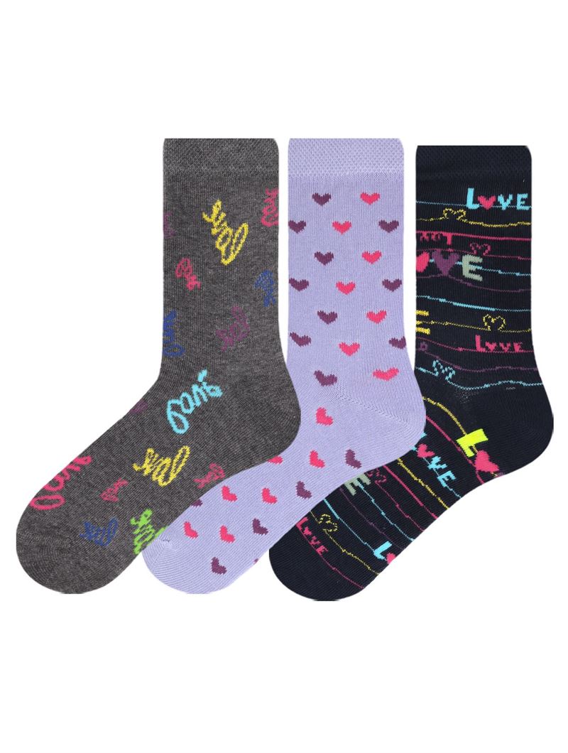 BROSS HEART PATTERNED GIRLS SOCKET SOCKS (TULIP) ASORTY