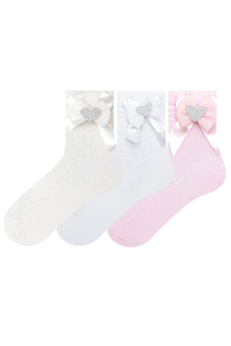 BROSS GIRLS SOCKS WITH HEART BOWTIE ASORTY