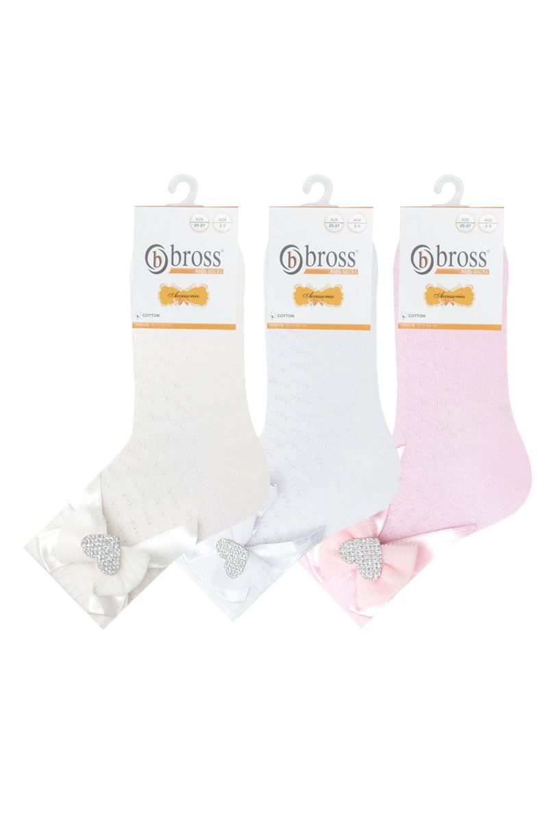 BROSS GIRLS SOCKS WITH HEART BOWTIE ASORTY