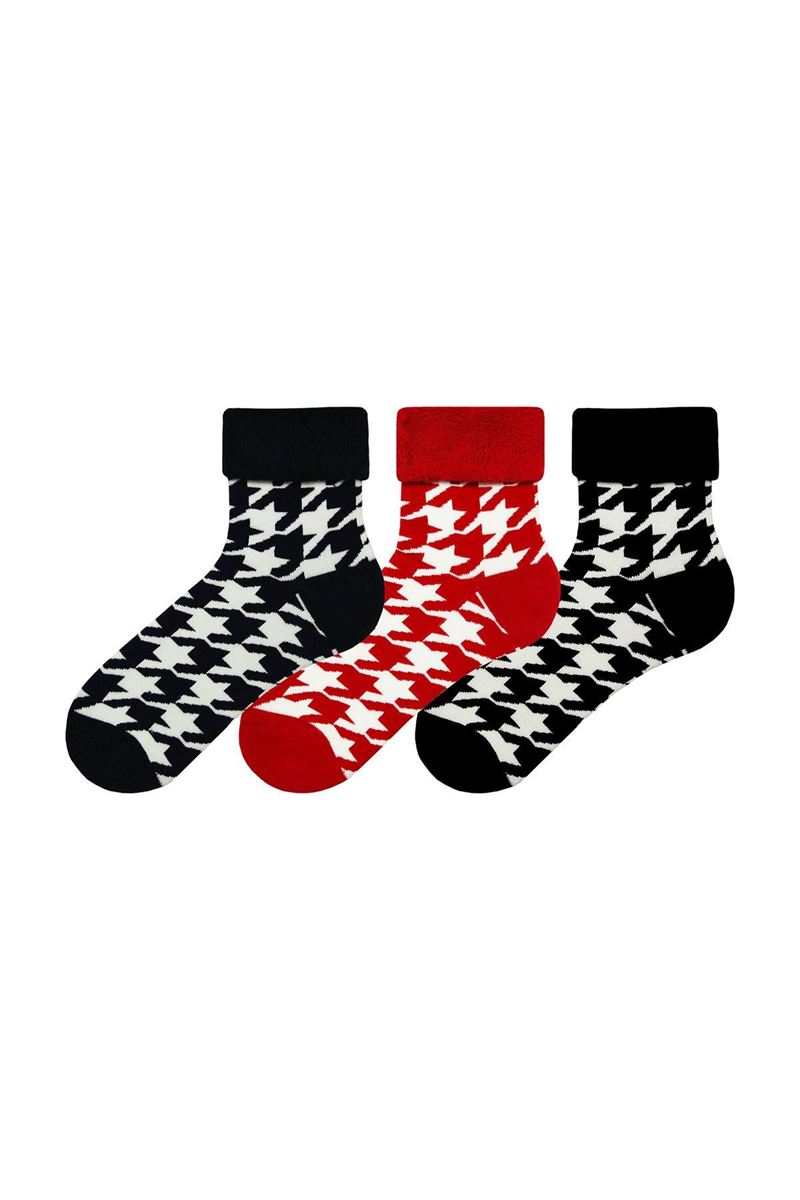 BROSS HOUNDSTOOTH PATTERNED WOMENS TERRY SOCKS ASORTY