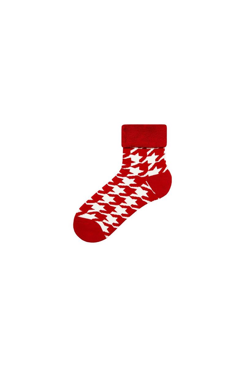 BROSS HOUNDSTOOTH PATTERNED WOMENS TERRY SOCKS ASORTY