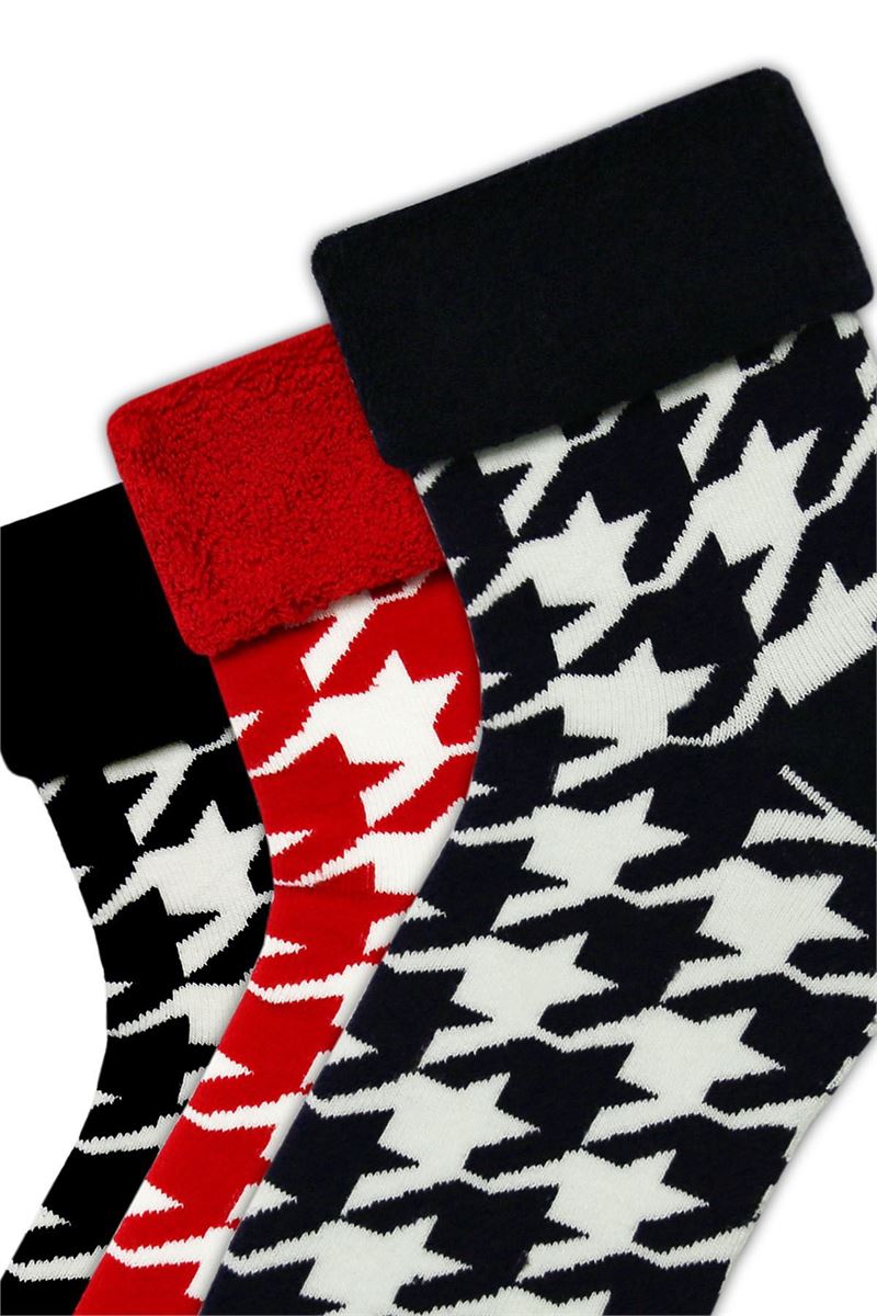 BROSS HOUNDSTOOTH PATTERNED WOMENS TERRY SOCKS ASORTY