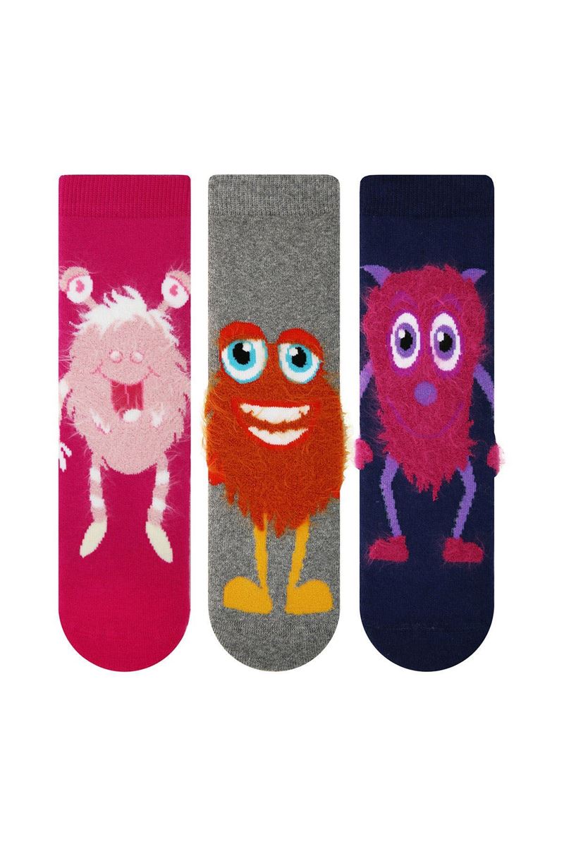 BROSS FRINGED MONSTER PRINTED GIRLS TERRY SOCKS ASORTY