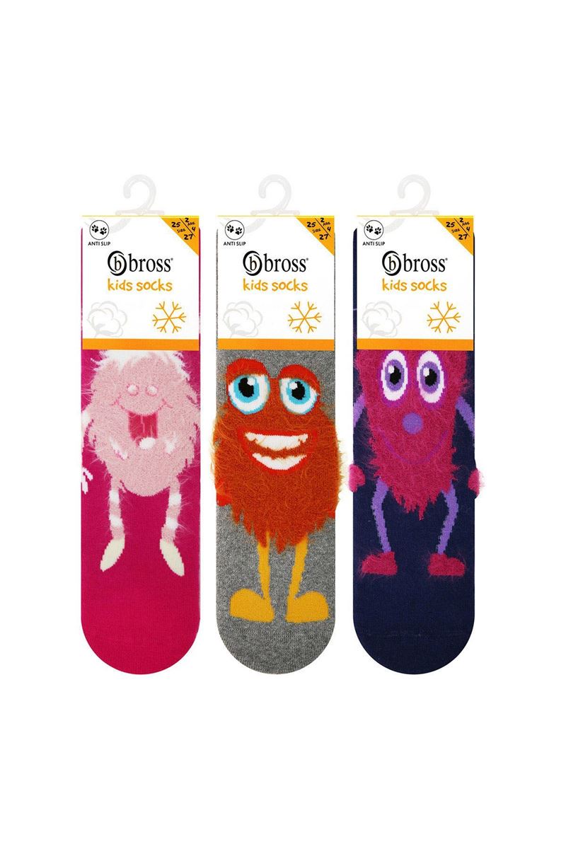 BROSS FRINGED MONSTER PRINTED GIRLS TERRY SOCKS ASORTY