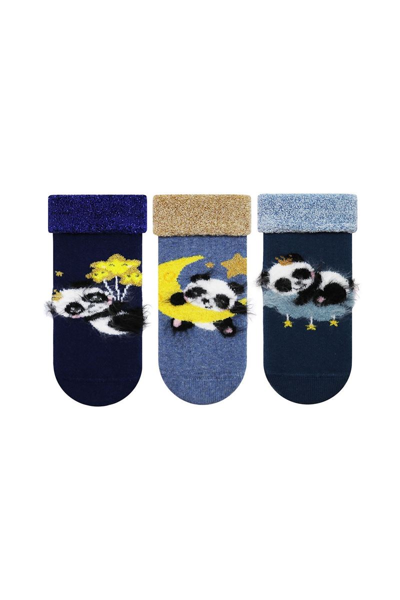 BROSS PANDA DESENLİ BASKILI HAVLU KIZ BEBEK ÇORABI ASORTİ
