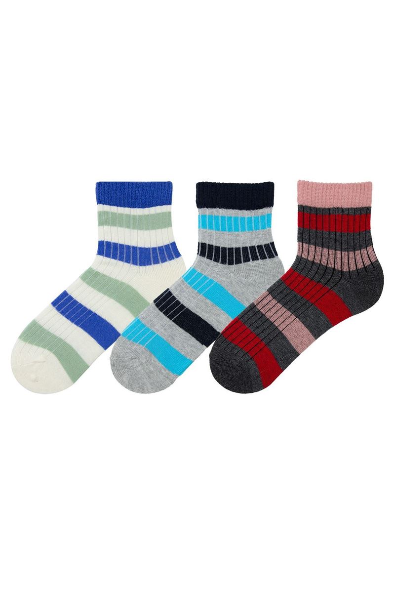 BROSS COLORFUL RINGED DERBY BOYS SHORT-CALF SOCKS (TULIP ASORTY