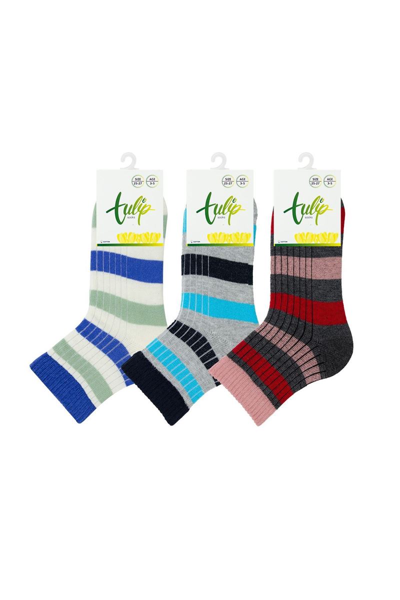 BROSS COLORFUL RINGED DERBY BOYS SHORT-CALF SOCKS (TULIP ASORTY