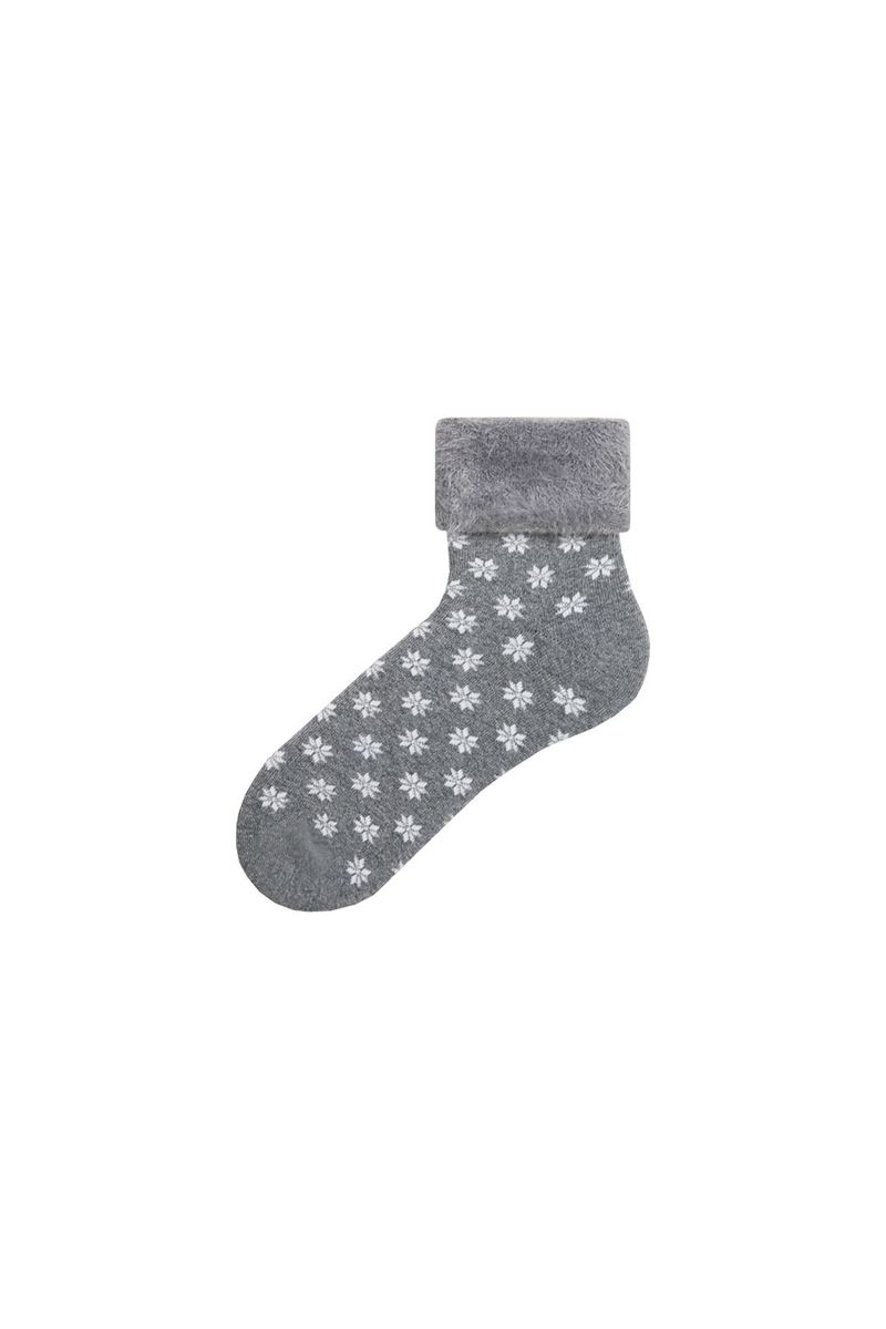 FRINGED SNOWFLAKE PATTERNED  WOMENS TERRY SOCKS