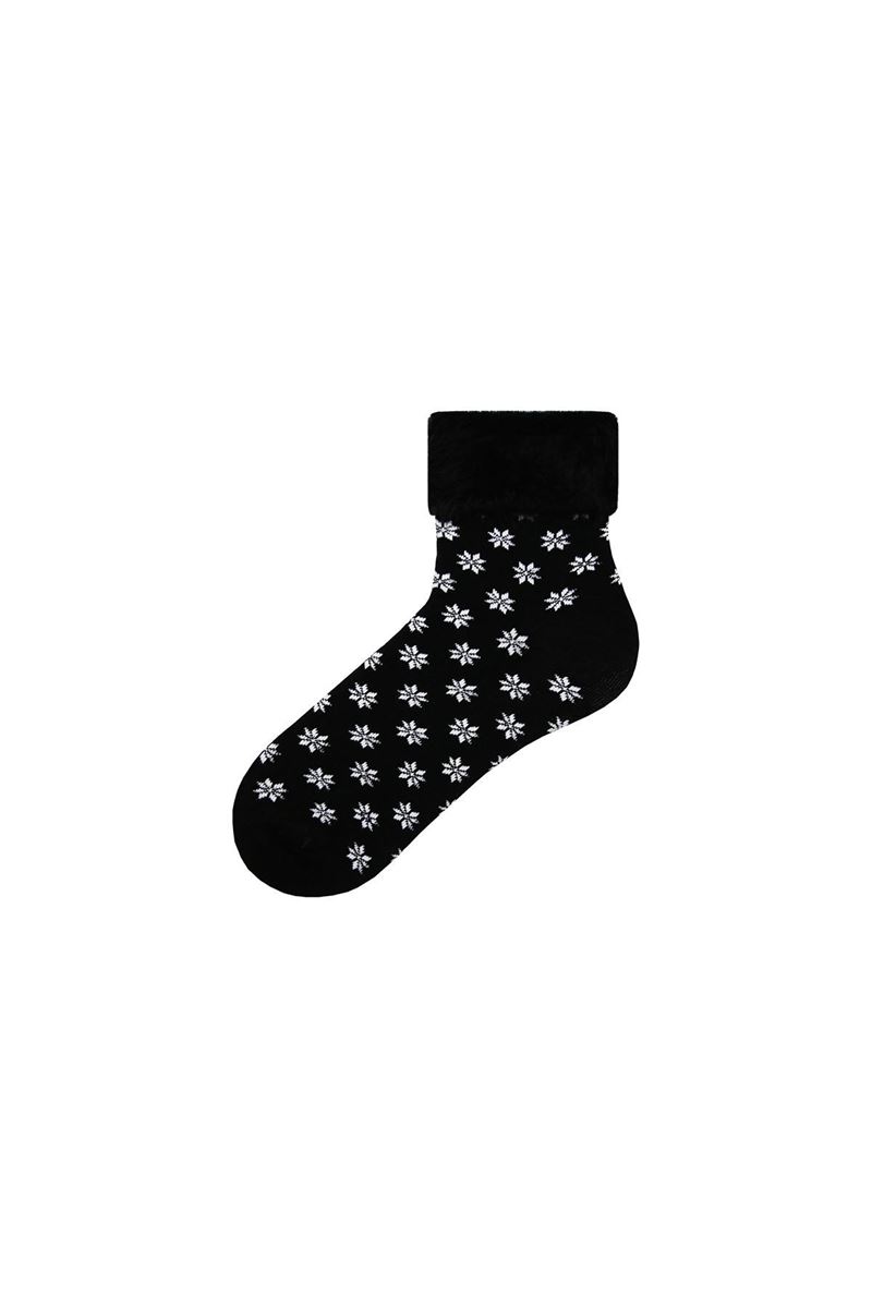 FRINGED SNOWFLAKE PATTERNED  WOMENS TERRY SOCKS