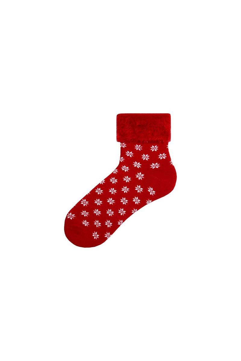 FRINGED SNOWFLAKE PATTERNED  WOMENS TERRY SOCKS
