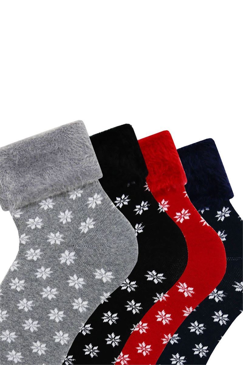 FRINGED SNOWFLAKE PATTERNED  WOMENS TERRY SOCKS