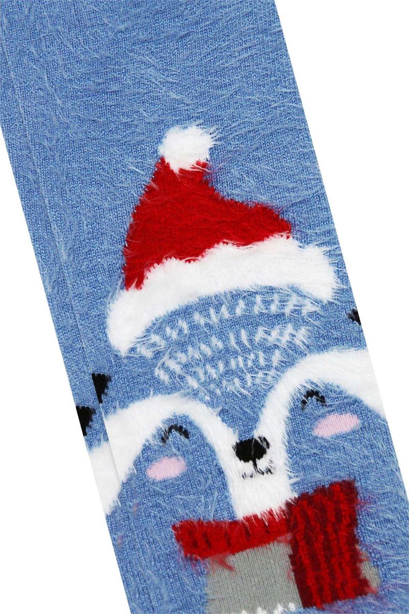 BROSS WINTER ANIMAL PRINTED FRINGED GIRL TERRY SOCKS ASORTY