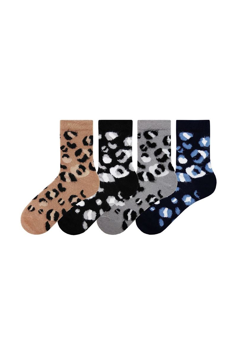 BROSS FRINGED LEOPARD PATTERNED WOMENS SOCKS ASORTY