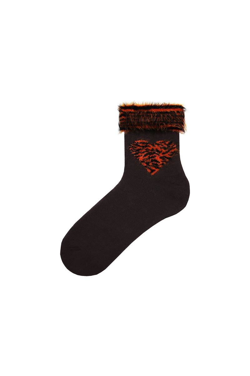 BROSS SAÇAKLI LEOPAR KALP DESENLİ HAVLU KADIN ÇORABI ASORTİ