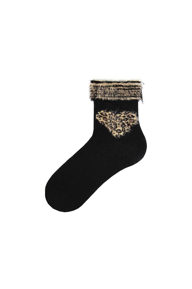 BROSS SAÇAKLI LEOPAR KALP DESENLİ HAVLU KADIN ÇORABI ASORTİ