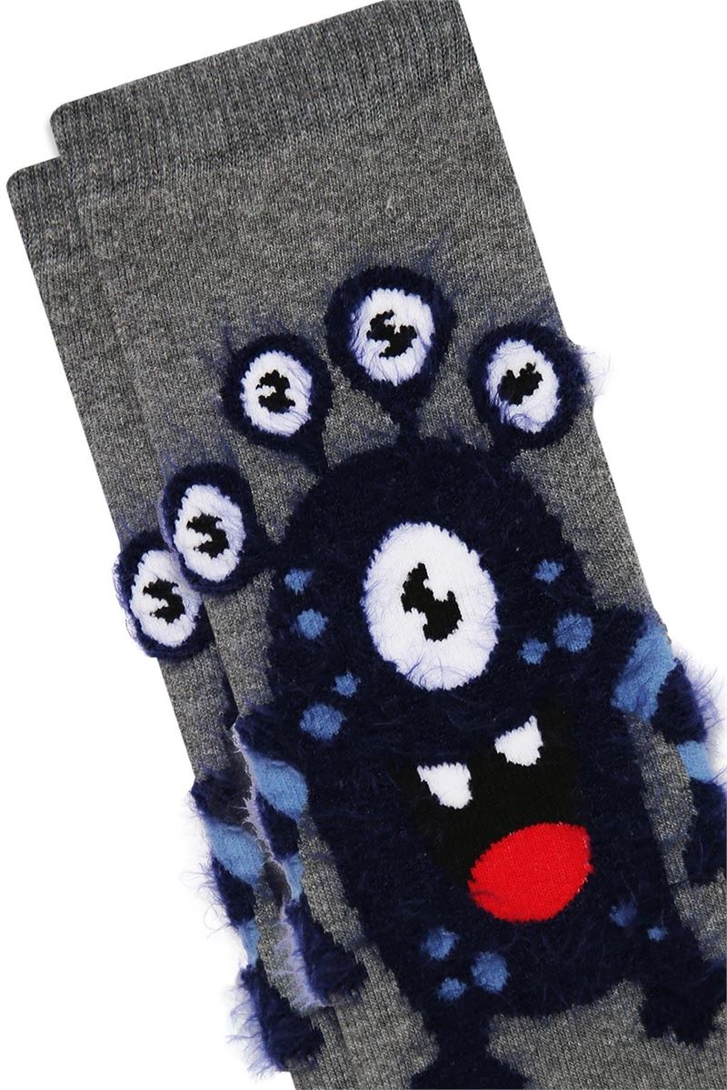 BROSS MONSTER PATTERNED BOYS TERRY FRINGED SOCKS ASORTY